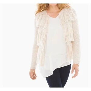 Chico’s Kyleigh Women Cream / Gold Tiered Fringe Cardigan Size 1 (S)
